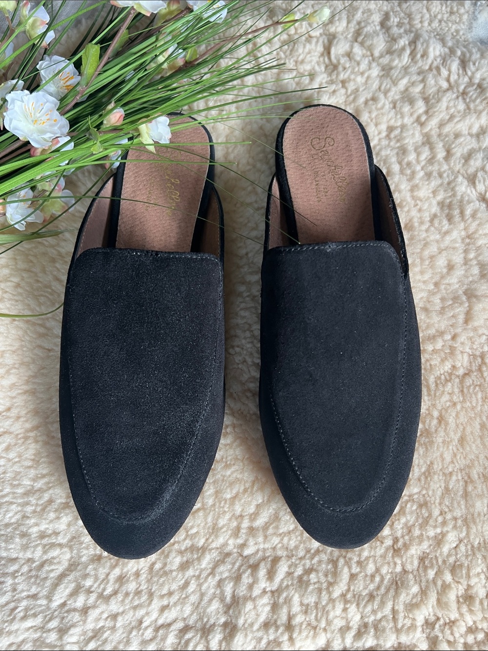 Black Suede Slip-On Mules for Women - Classic Casual Style